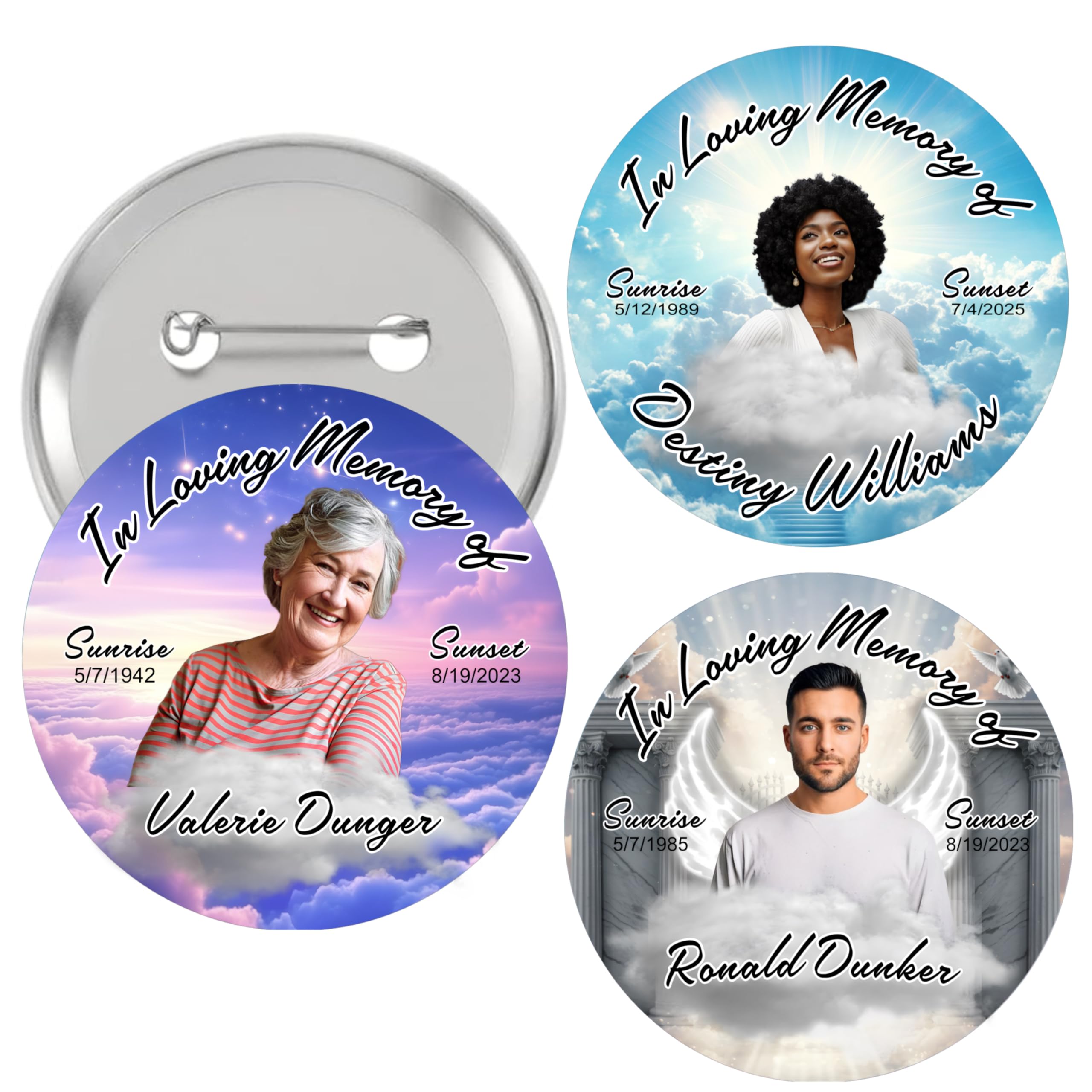 In loving memory button, custom memory pins, personalized funeral buttons photo buttons 2.25 inch celebration of life funeral button pin