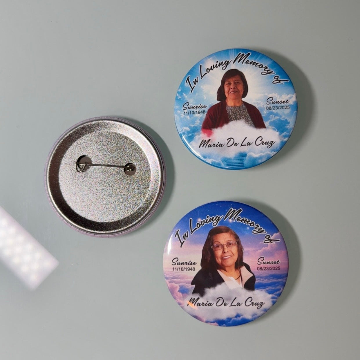 In loving memory button, custom memory pins, personalized funeral buttons photo buttons 2.25 inch celebration of life funeral button pin