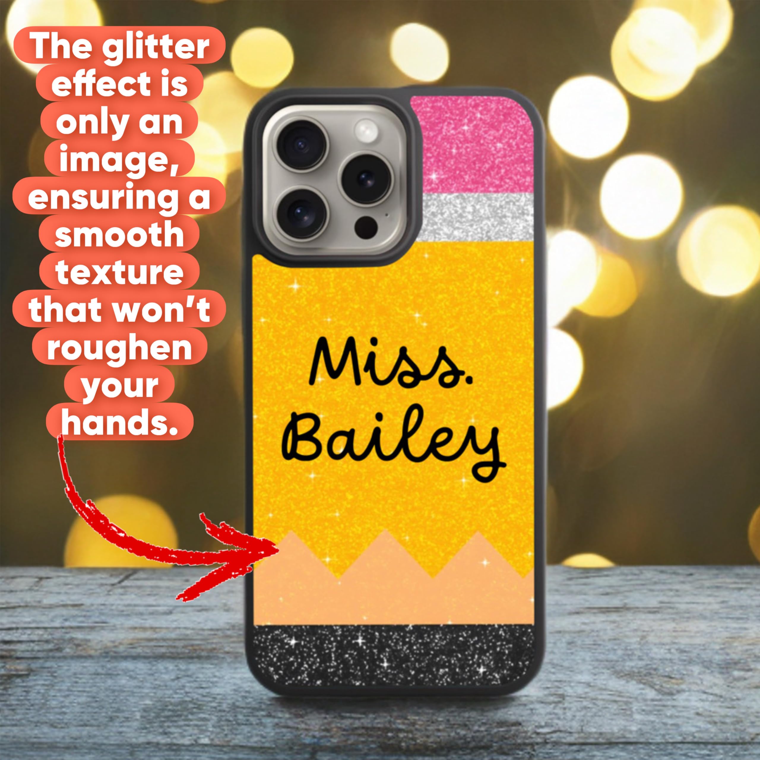 Teacher Personalized phonecase, Custom phonecase with Teacher Name, Pencil Cellphone case Compatible with iPhone 16/15/14/13/12/11/ Gifts Ideas for Teacher Appreciation Week Black