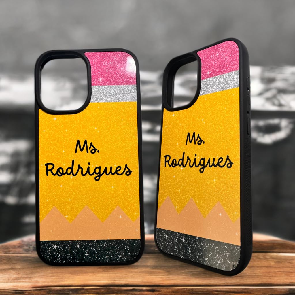 Teacher Personalized phonecase, Custom phonecase with Teacher Name, Pencil Cellphone case Compatible with iPhone 16/15/14/13/12/11/ Gifts Ideas for Teacher Appreciation Week Black