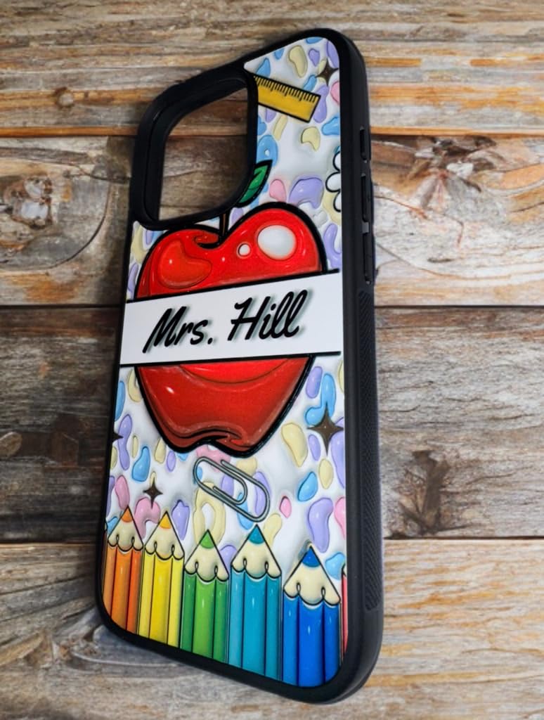 Teacher Phonecase Compatible with iPhone 16/15/14/13/12/11/ Cellphone Cases Personalized case with Teacher Name 3D Puff (Look) Teacher Appreciation Week Gifts for Teachers Black