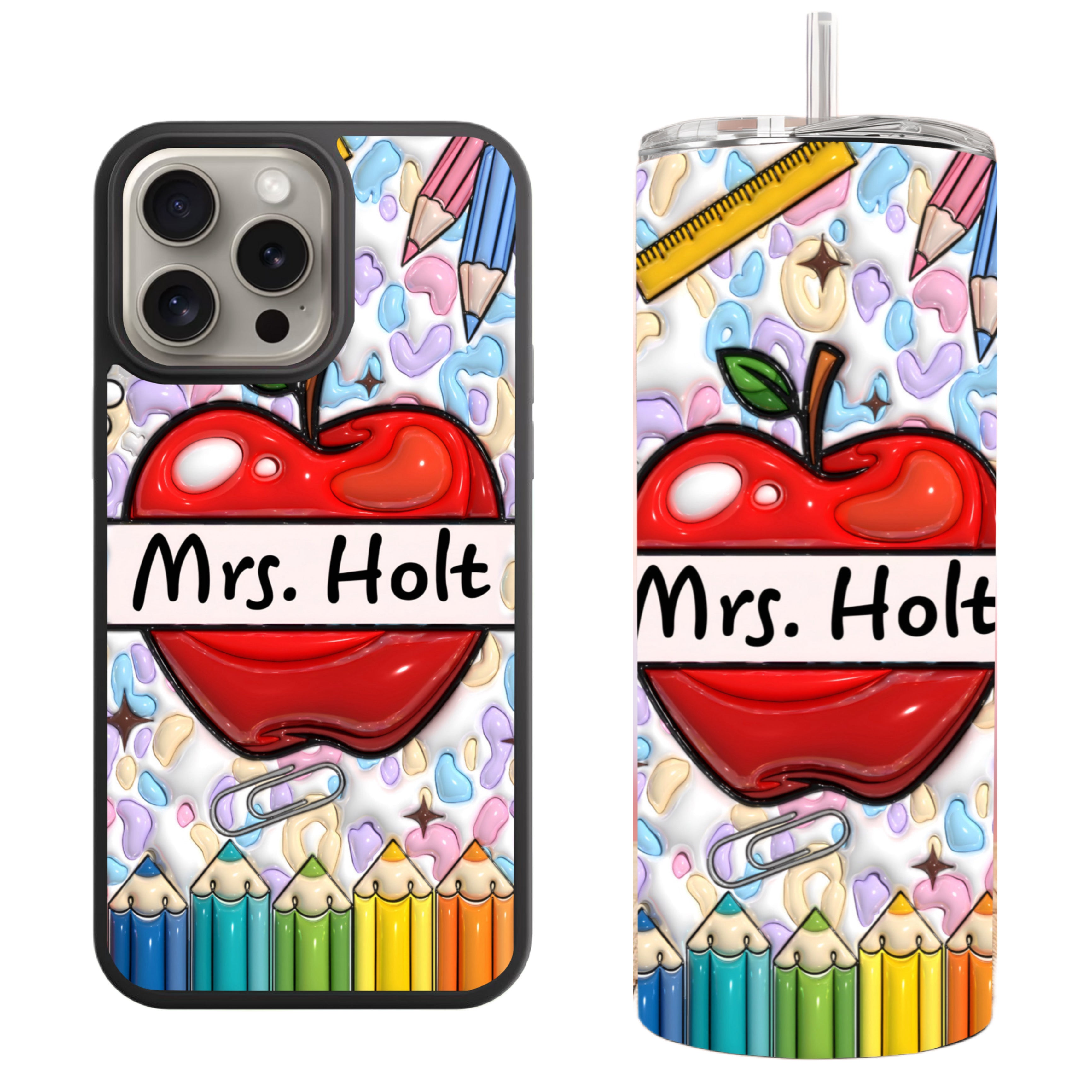 Teacher Phonecase Compatible with iPhone 16/15/14/13/12/11/ Cellphone Cases Personalized case with Teacher Name 3D Puff (Look) Teacher Appreciation Week Gifts for Teachers Black