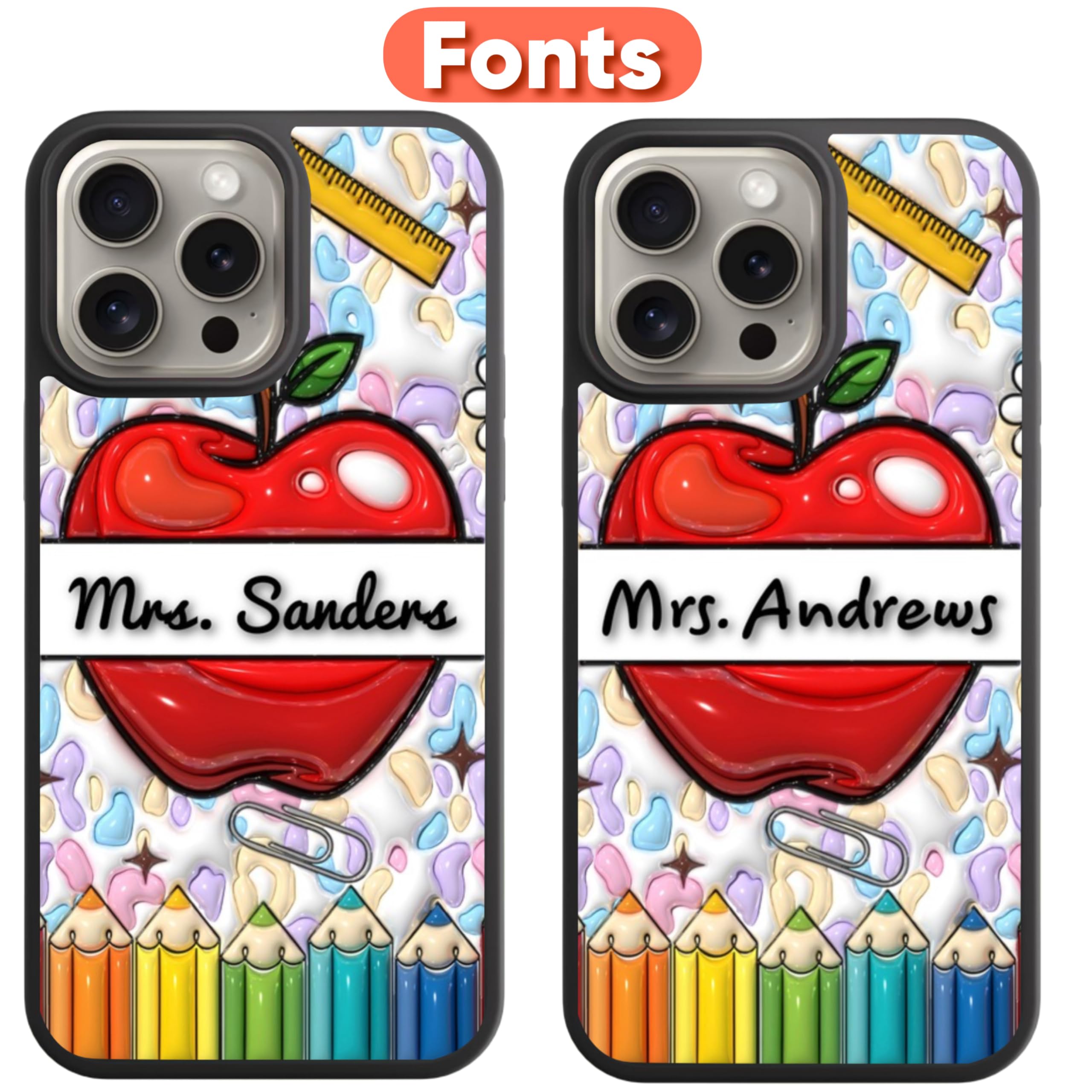 Teacher Phonecase Compatible with iPhone 16/15/14/13/12/11/ Cellphone Cases Personalized case with Teacher Name 3D Puff (Look) Teacher Appreciation Week Gifts for Teachers Black