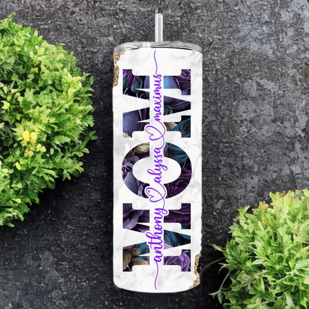 Mother's Day gift ideas for mom personalized tumbler cup mug with kids names, gifts for mom daughter birthday, mom tumbler cup Best custom mom gifts (purple)