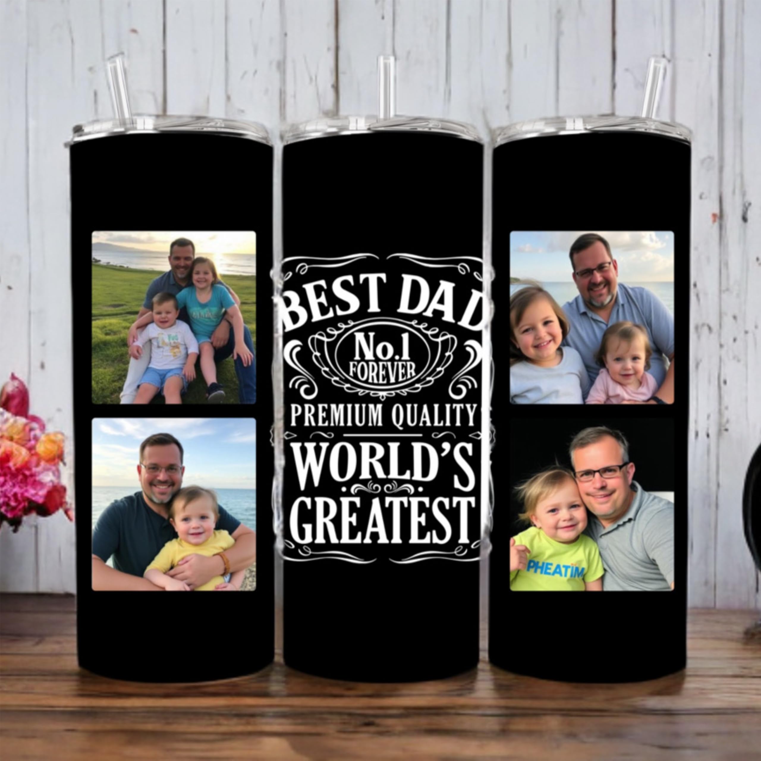 gifts for dad, happy Father’s Day, Birthday, Christmas, custom cups for dad, cups for dad with pictures 20oz tumbler stainless steel with lid and straw.