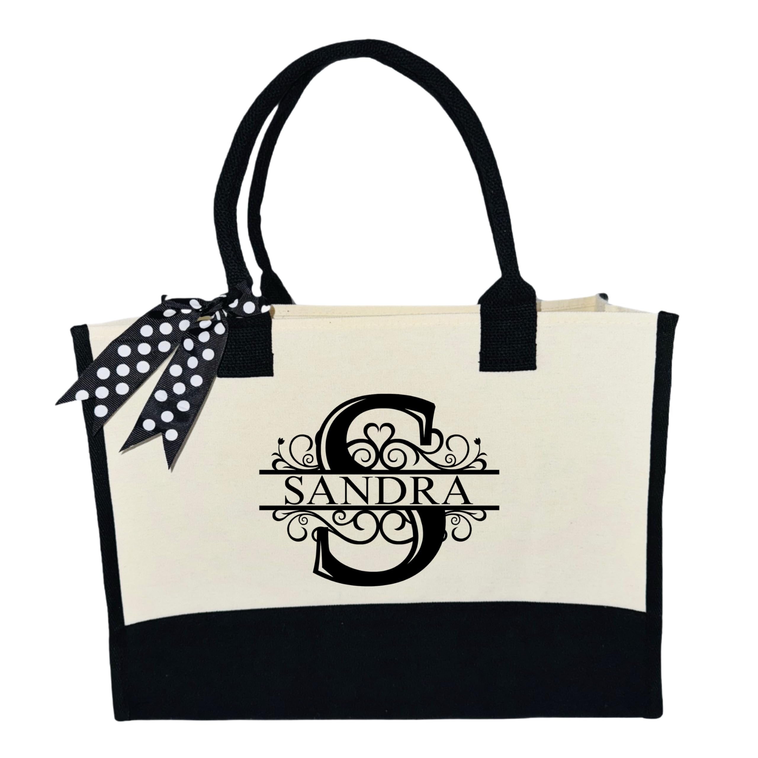 tote bag with name for women teens kids personalized custom canvas tote bag with monogram initial plus name for wife mom sister friend last or first name