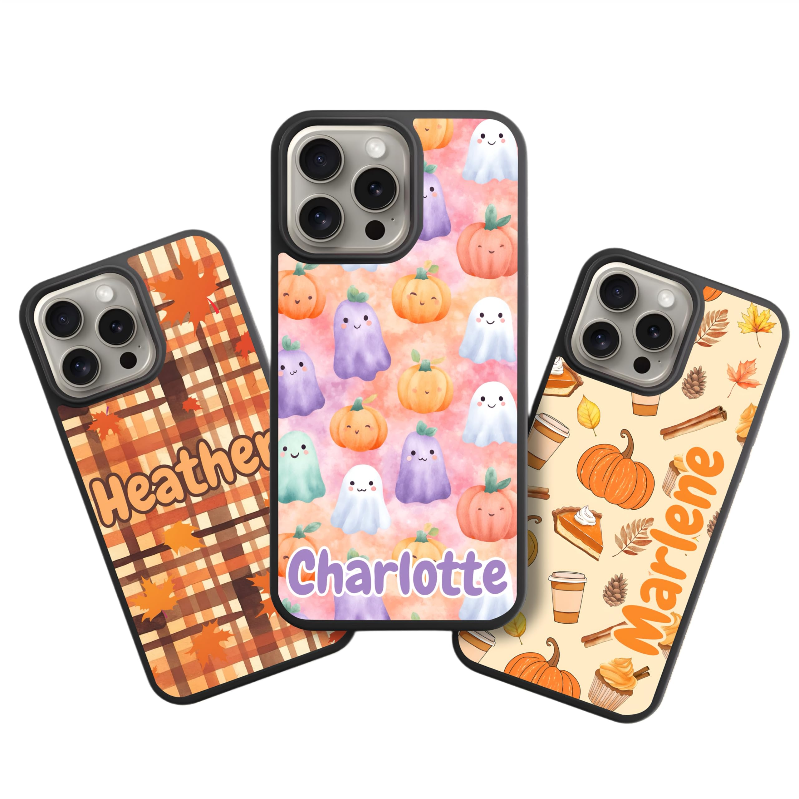 Fall Cellphone case,Halloween Ghost Phone case Cute Personalized Phone case with Name, Compatible with iPhone 16, 15, 14, 13, 12, 11