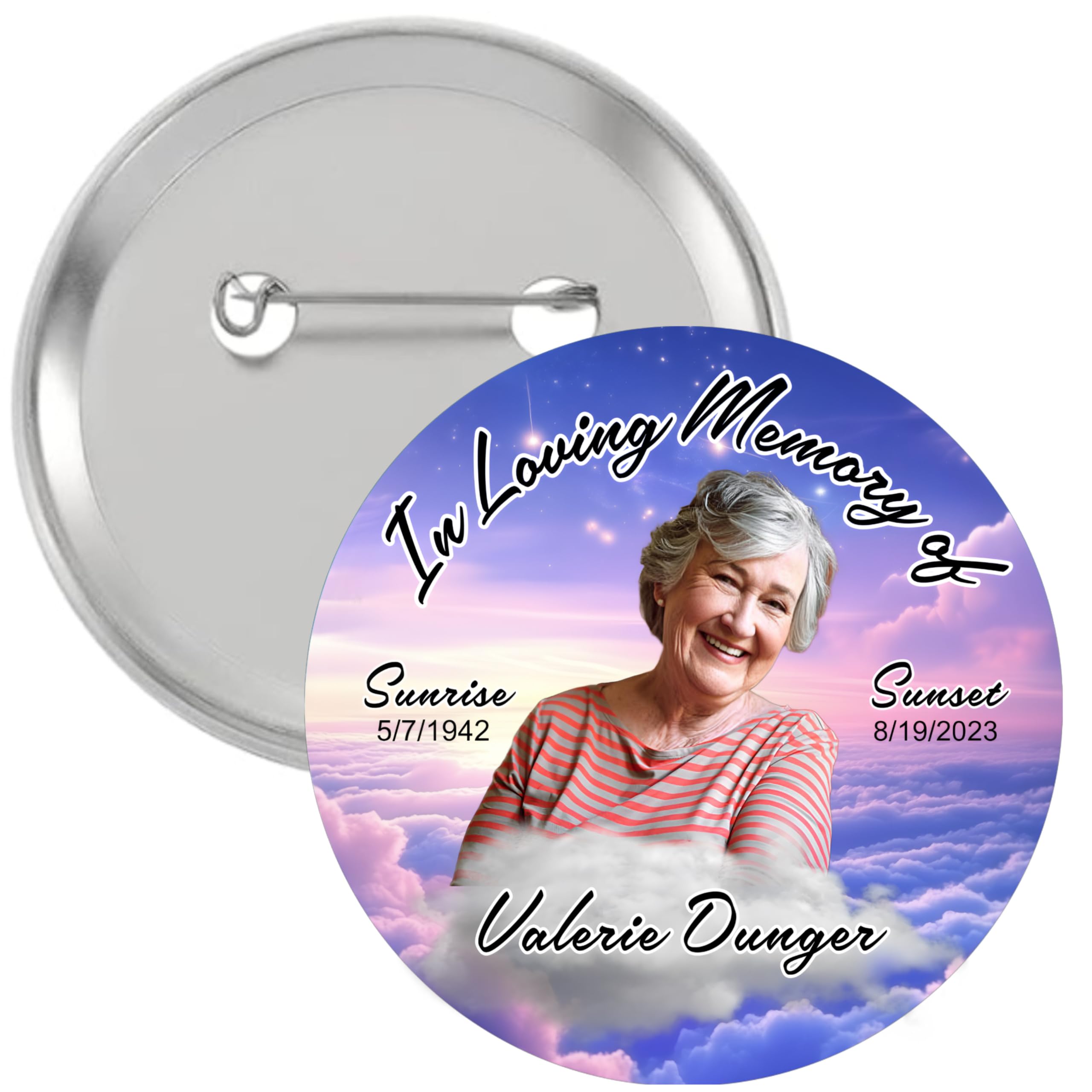 In loving memory button, custom memory pins, personalized funeral buttons photo buttons 2.25 inch celebration of life funeral button pin