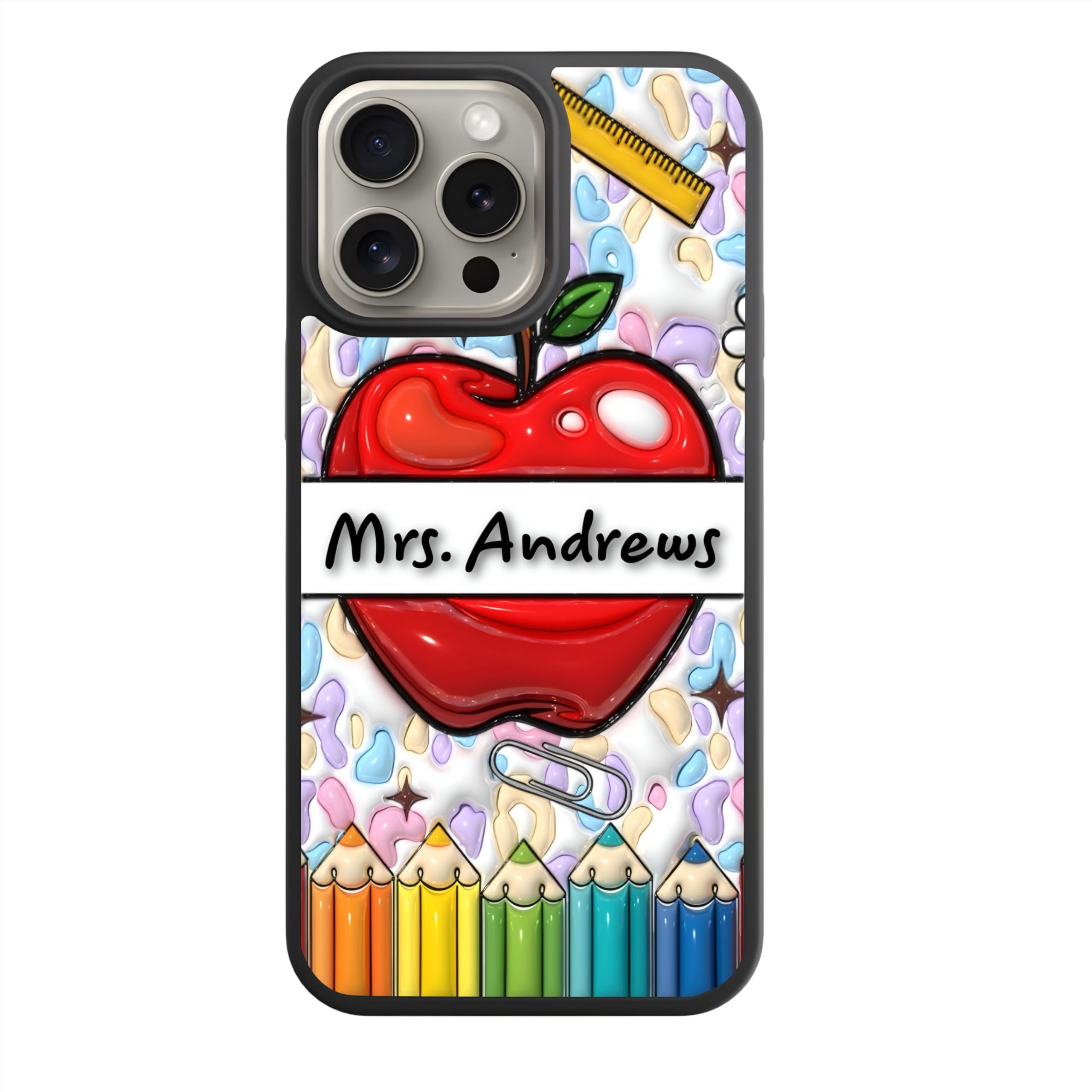 Teacher Phonecase Compatible with iPhone 16/15/14/13/12/11/ Cellphone Cases Personalized case with Teacher Name 3D Puff (Look) Teacher Appreciation Week Gifts for Teachers Black