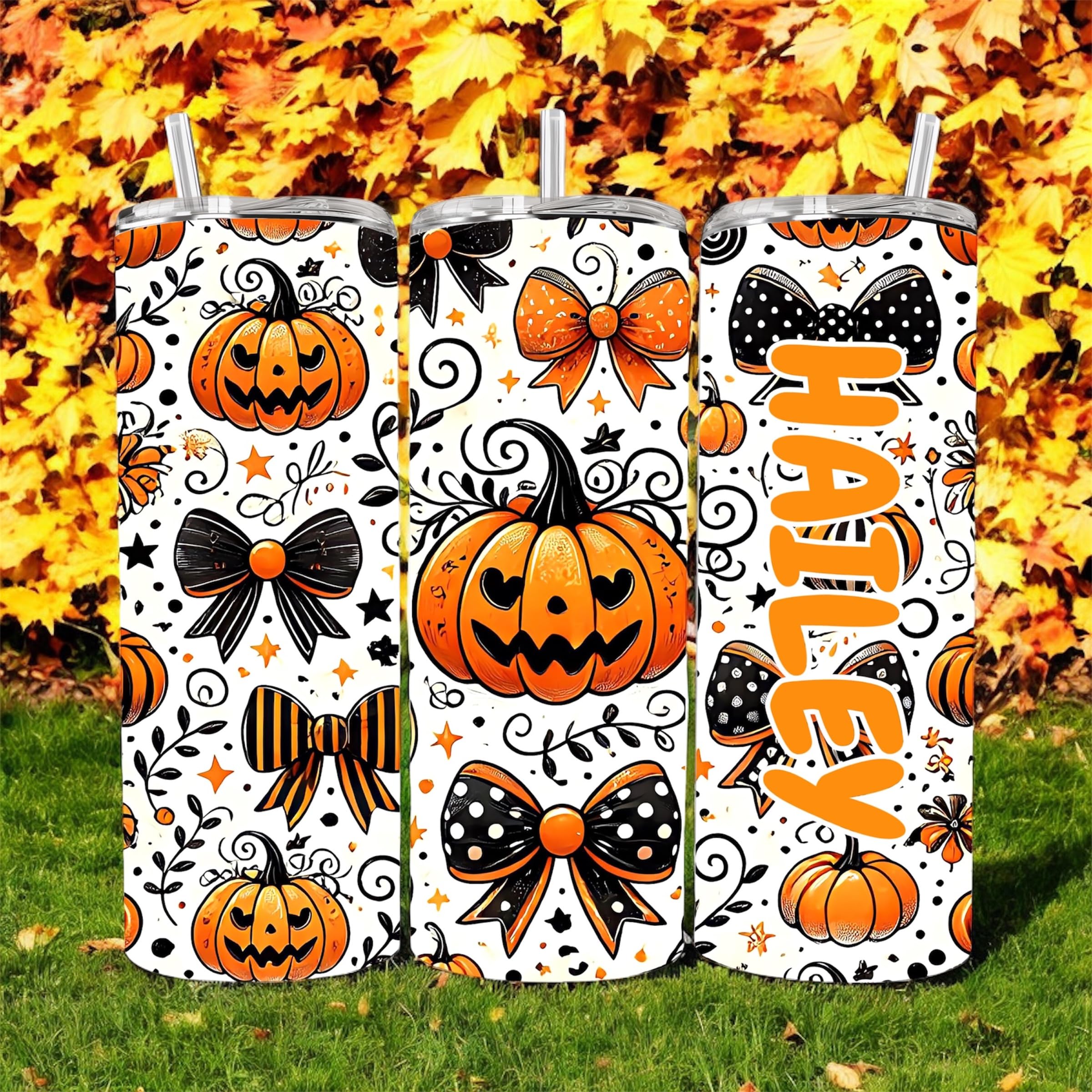 Fall tumblers, personalized Fall tumbler, custom Halloween cup, Autumn 20oz stainless steel tumbler with name and lid