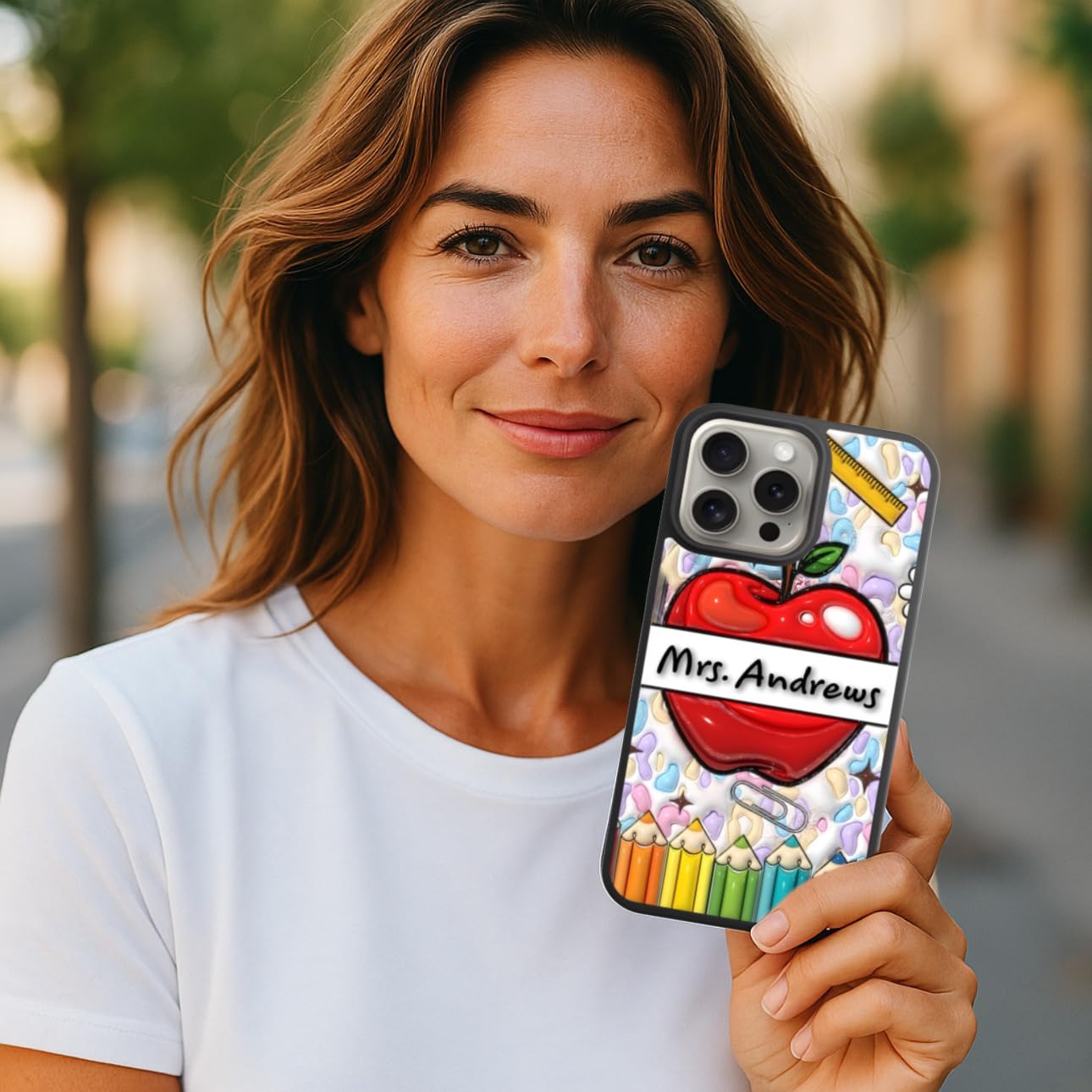 Teacher Phonecase Compatible with iPhone 16/15/14/13/12/11/ Cellphone Cases Personalized case with Teacher Name 3D Puff (Look) Teacher Appreciation Week Gifts for Teachers Black