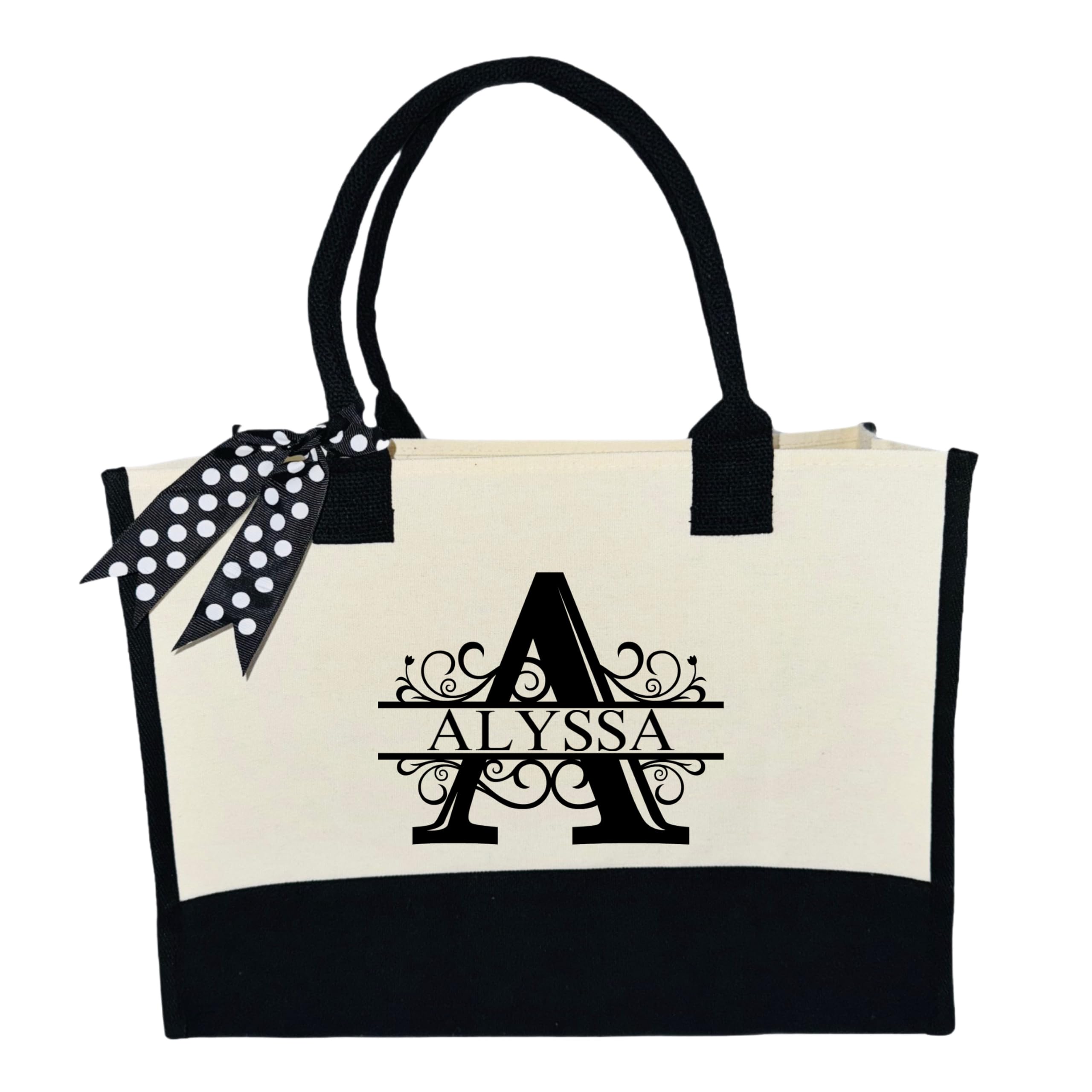 tote bag with name for women teens kids personalized custom canvas tote bag with monogram initial plus name for wife mom sister friend last or first name