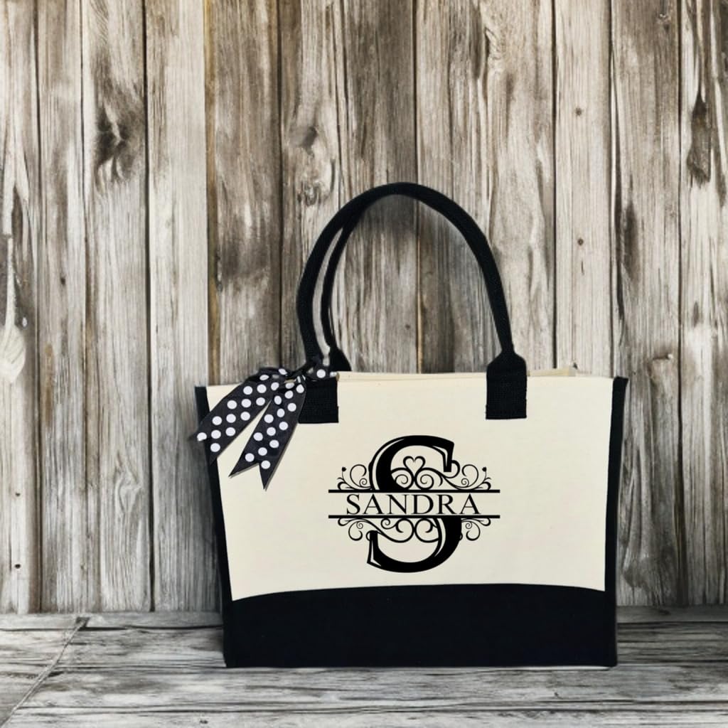 tote bag with name for women teens kids personalized custom canvas tote bag with monogram initial plus name for wife mom sister friend last or first name
