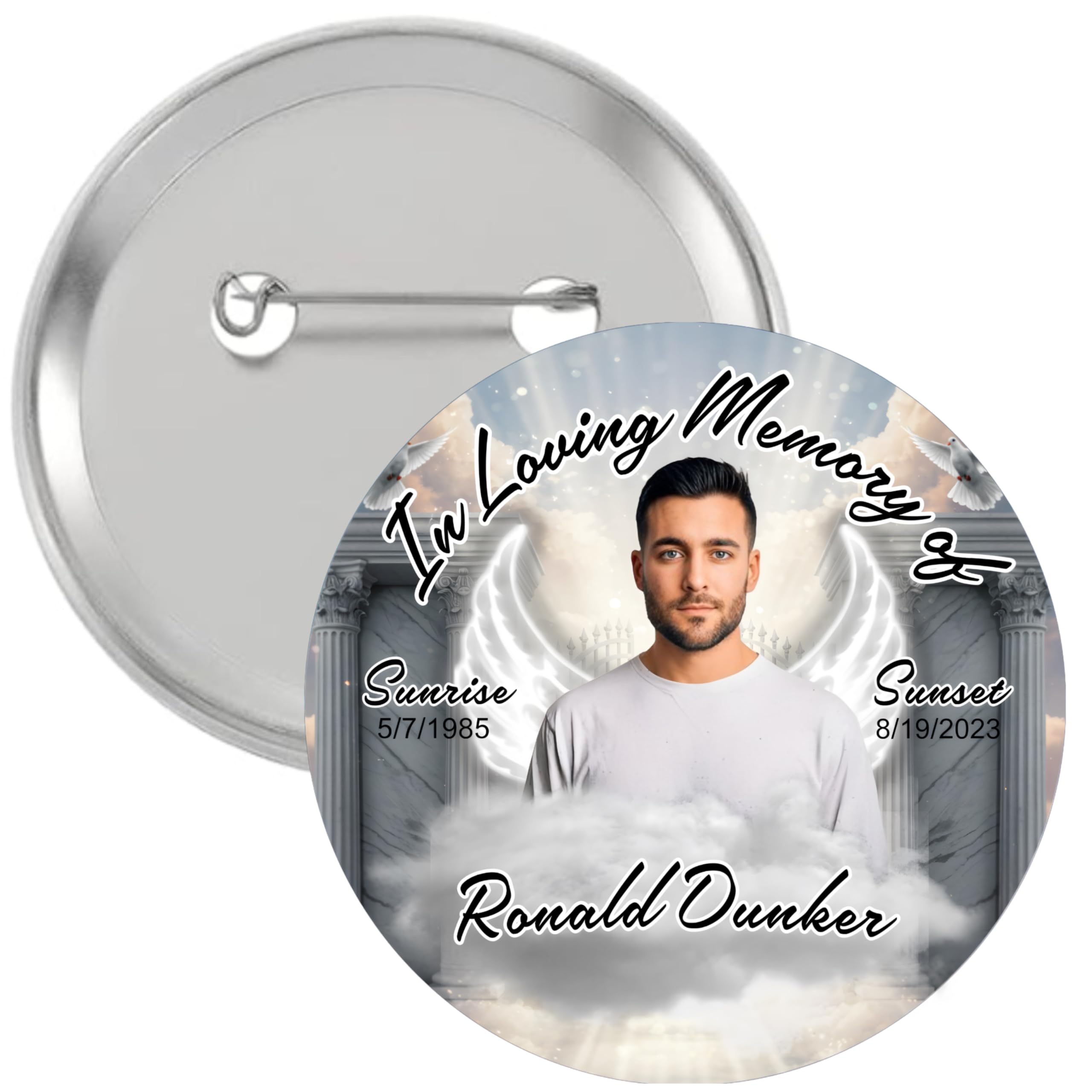 In loving memory button, custom memory pins, personalized funeral buttons photo buttons 2.25 inch celebration of life funeral button pin