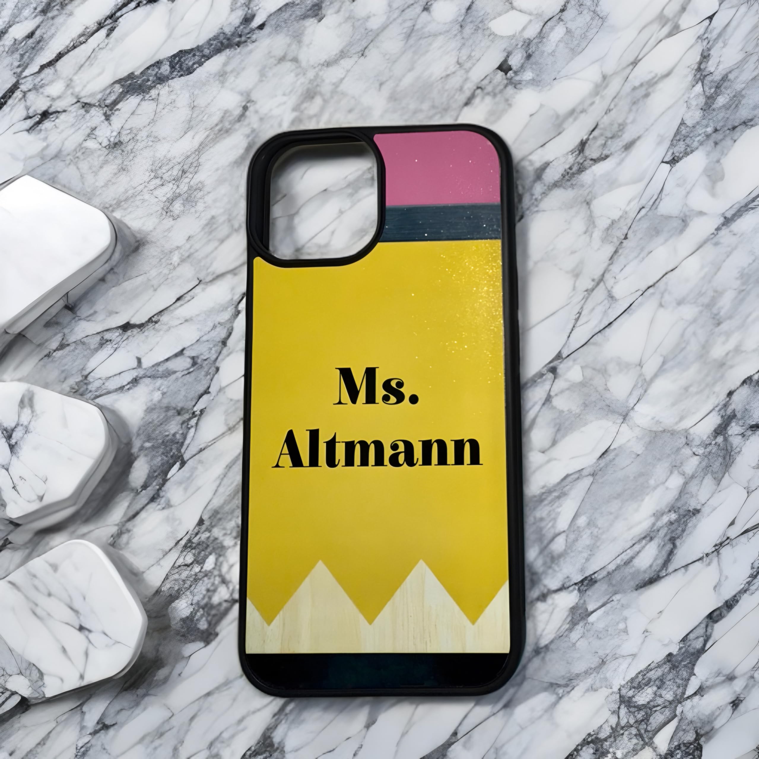 Teacher Personalized phonecase, Custom phonecase with Teacher Name, Pencil Cellphone case Compatible with iPhone 16/15/14/13/12/11/ Gifts Ideas for Teacher Appreciation Week Black