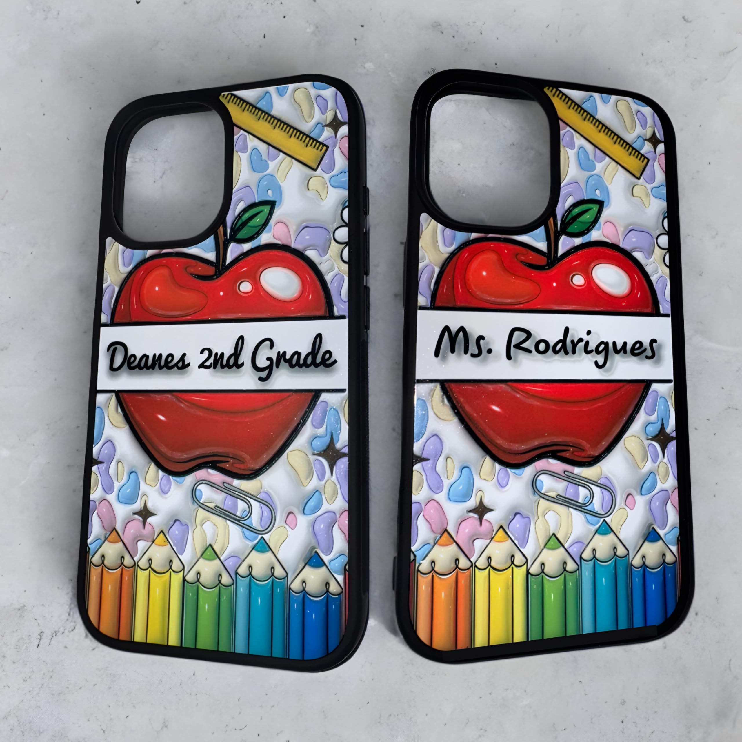 Teacher Phonecase Compatible with iPhone 16/15/14/13/12/11/ Cellphone Cases Personalized case with Teacher Name 3D Puff (Look) Teacher Appreciation Week Gifts for Teachers Black