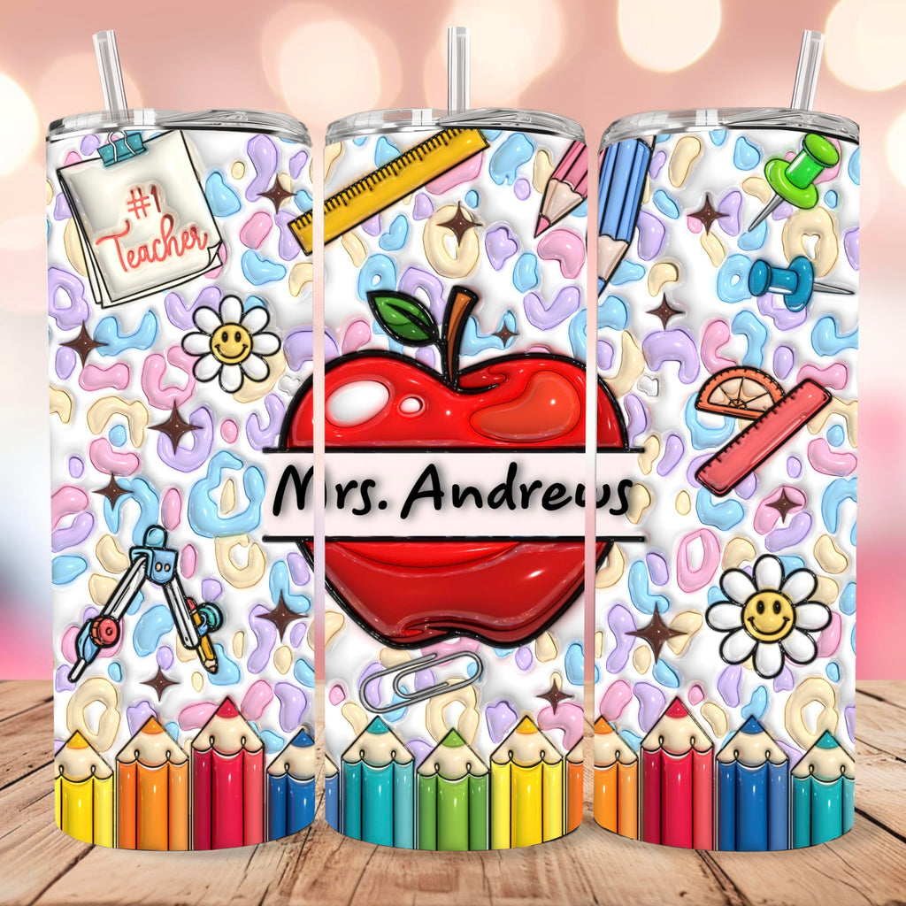 Personalized cup for teacher, 3D puff look,Best teacher cup tumbler mug teacher appreciation week gift ideas Customizable teacher tumbler, cup with teacher's name, teacher appreciation gift ideas