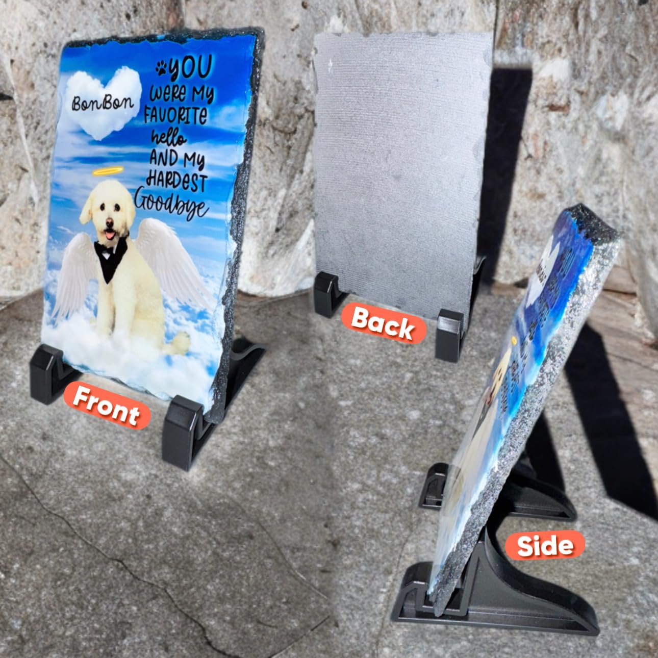 Custom in Loving Memory Dog, cat Stone with Photo, Memorial Gifts for pet Loss, Personalized Pet Memorial Gifts with Angel Wings
