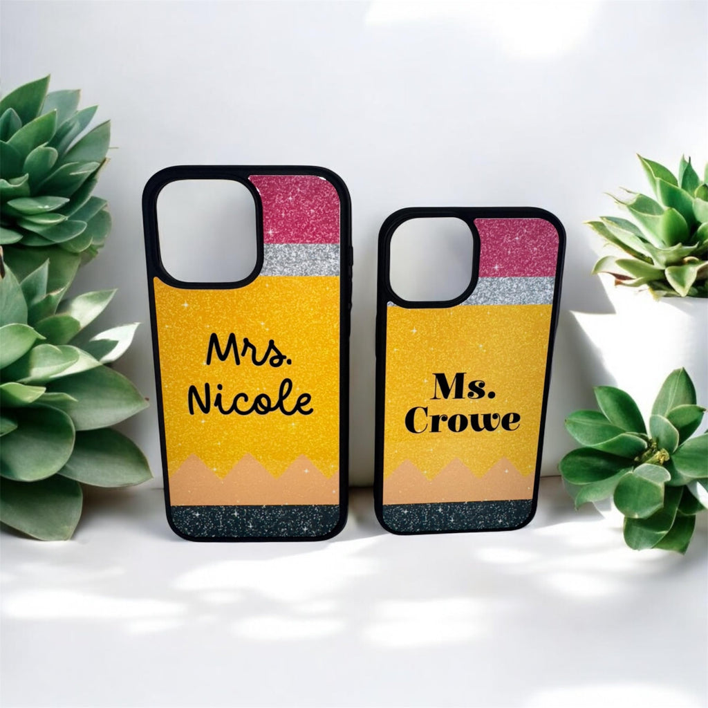 Teacher Personalized phonecase, Custom phonecase with Teacher Name, Pencil Cellphone case Compatible with iPhone 16/15/14/13/12/11/ Gifts Ideas for Teacher Appreciation Week Black