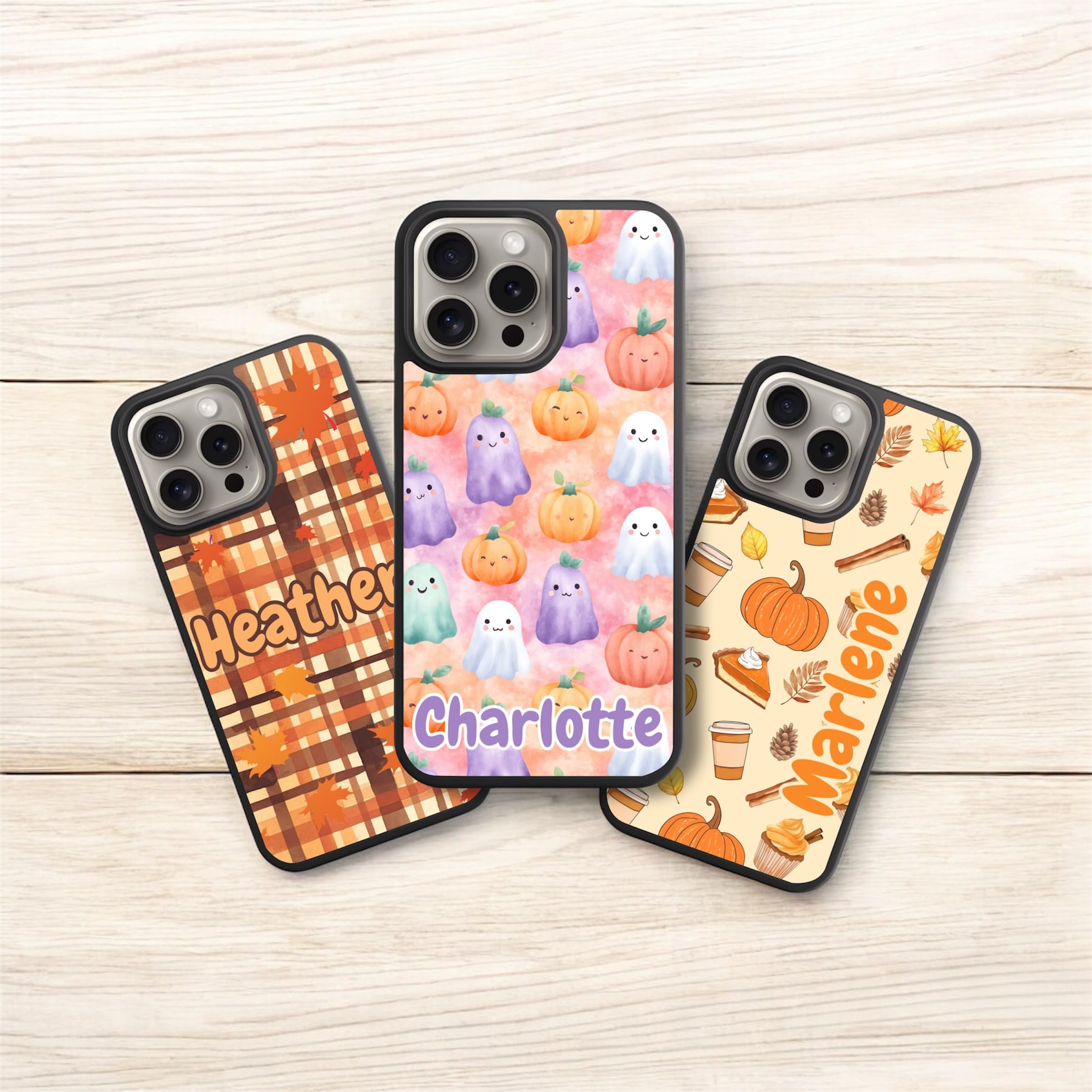 Fall Cellphone case,Halloween Ghost Phone case Cute Personalized Phone case with Name, Compatible with iPhone 16, 15, 14, 13, 12, 11