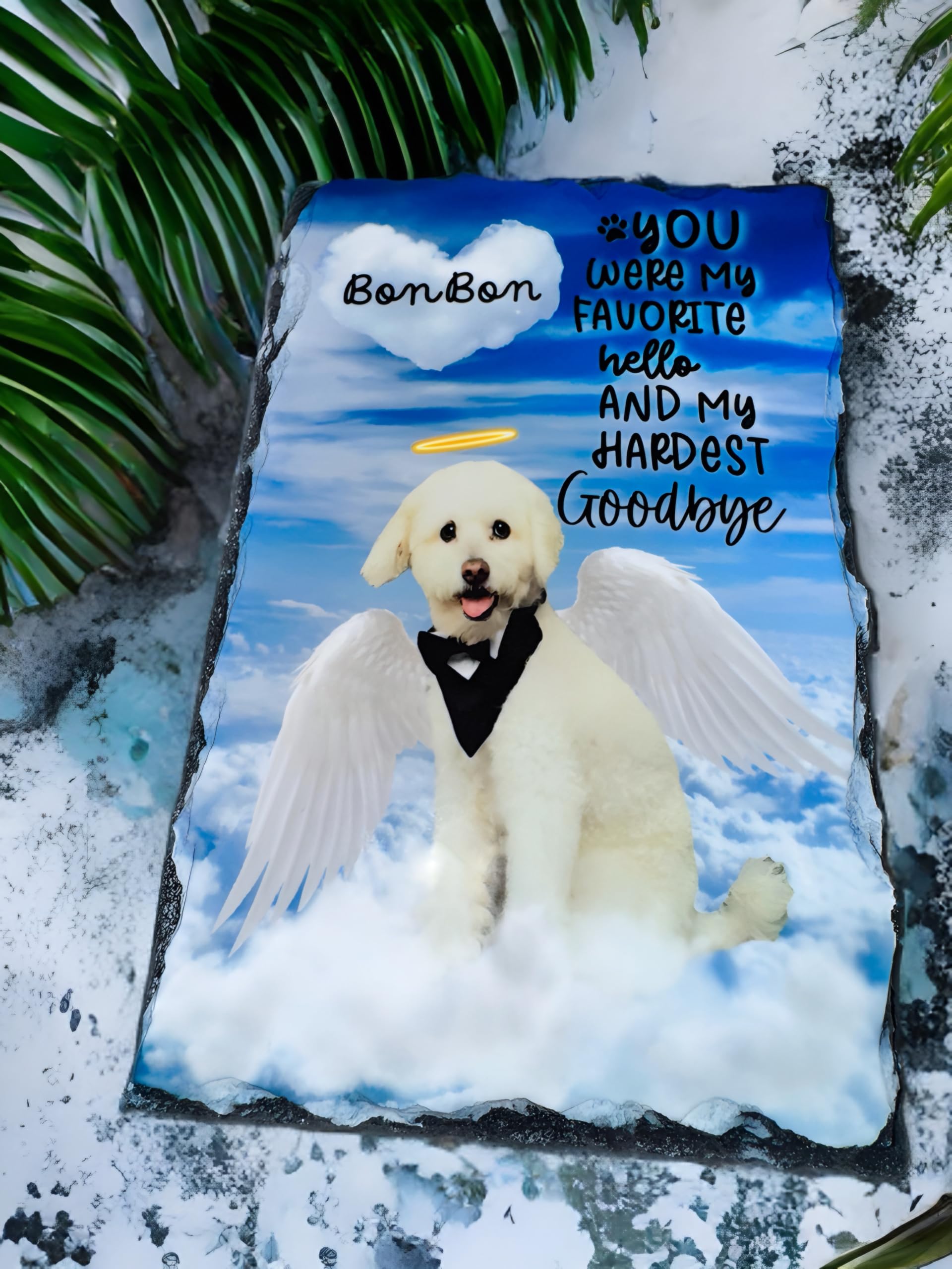 Custom in Loving Memory Dog, cat Stone with Photo, Memorial Gifts for pet Loss, Personalized Pet Memorial Gifts with Angel Wings