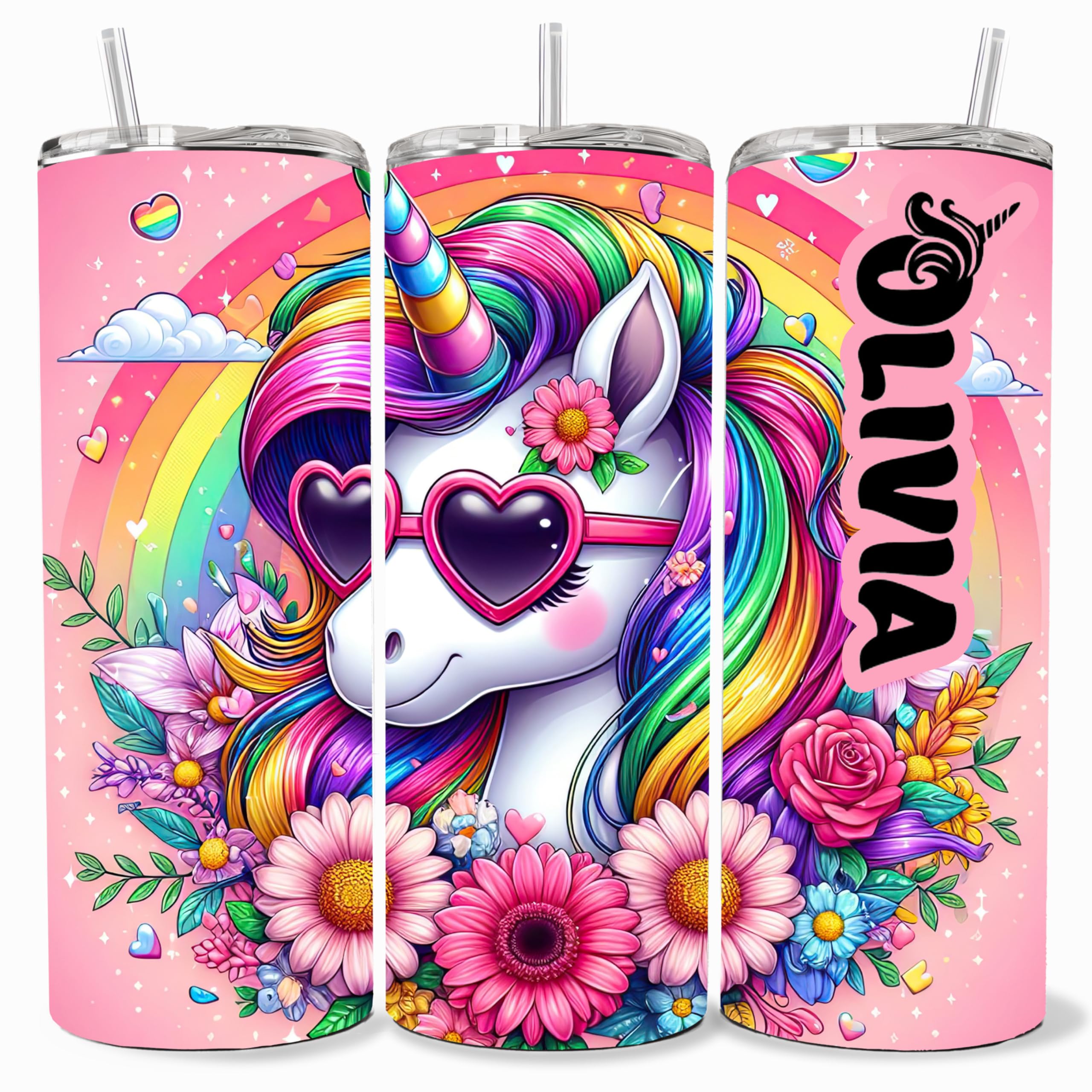 Unicorn Cup Customizable Unicorn Tumbler with Child's Name for Kids, Teens, and Women, I Love Unicorns Gifts, Custom 20oz Unicorn Tumbler with Lid, Unique Unicorn Gift Ideas