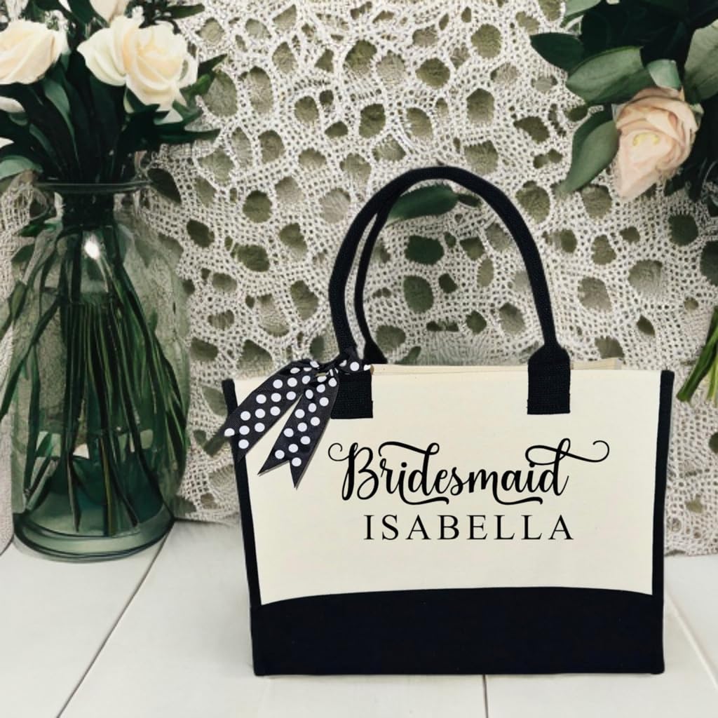 Bridesmaid tote bags Personalized canvas tote bag with custom name for wedding, team bride, bride tribe bride gifts, custom wedding gift