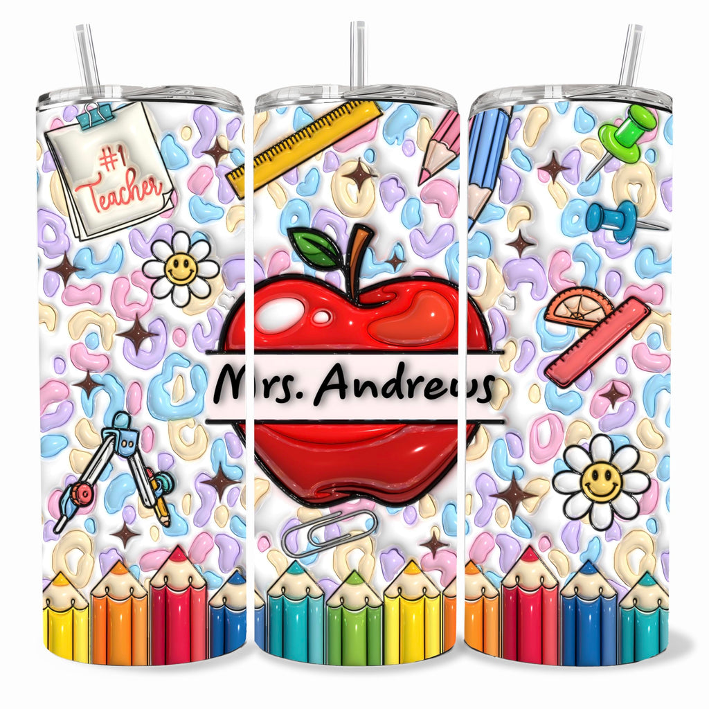 Personalized cup for teacher, 3D puff look,Best teacher cup tumbler mug teacher appreciation week gift ideas Customizable teacher tumbler, cup with teacher's name, teacher appreciation gift ideas