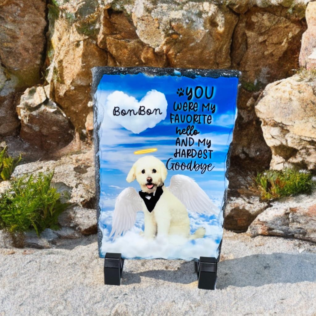 Custom in Loving Memory Dog, cat Stone with Photo, Memorial Gifts for pet Loss, Personalized Pet Memorial Gifts with Angel Wings