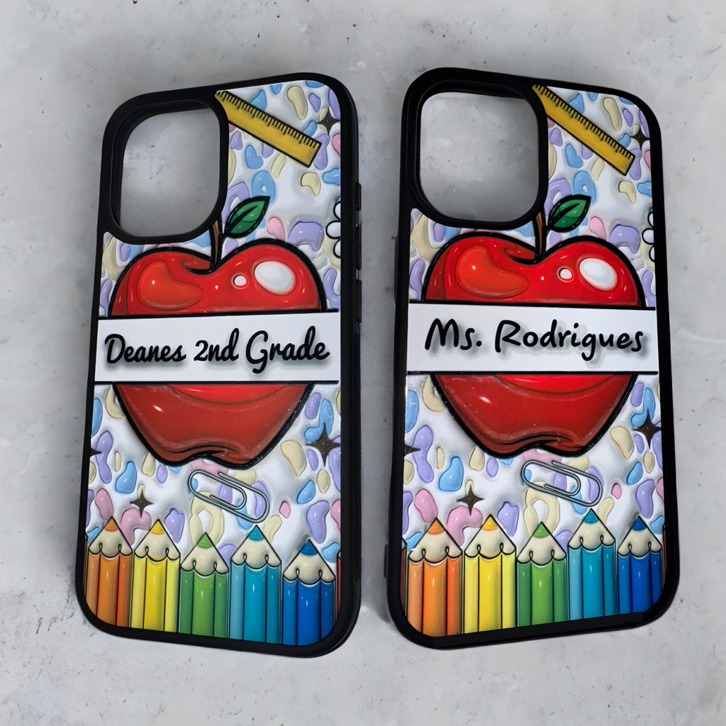 Teacher Phonecase Compatible with iPhone 16/15/14/13/12/11/ Cellphone Cases Personalized case with Teacher Name 3D Puff (Look) Teacher Appreciation Week Gifts for Teachers Black
