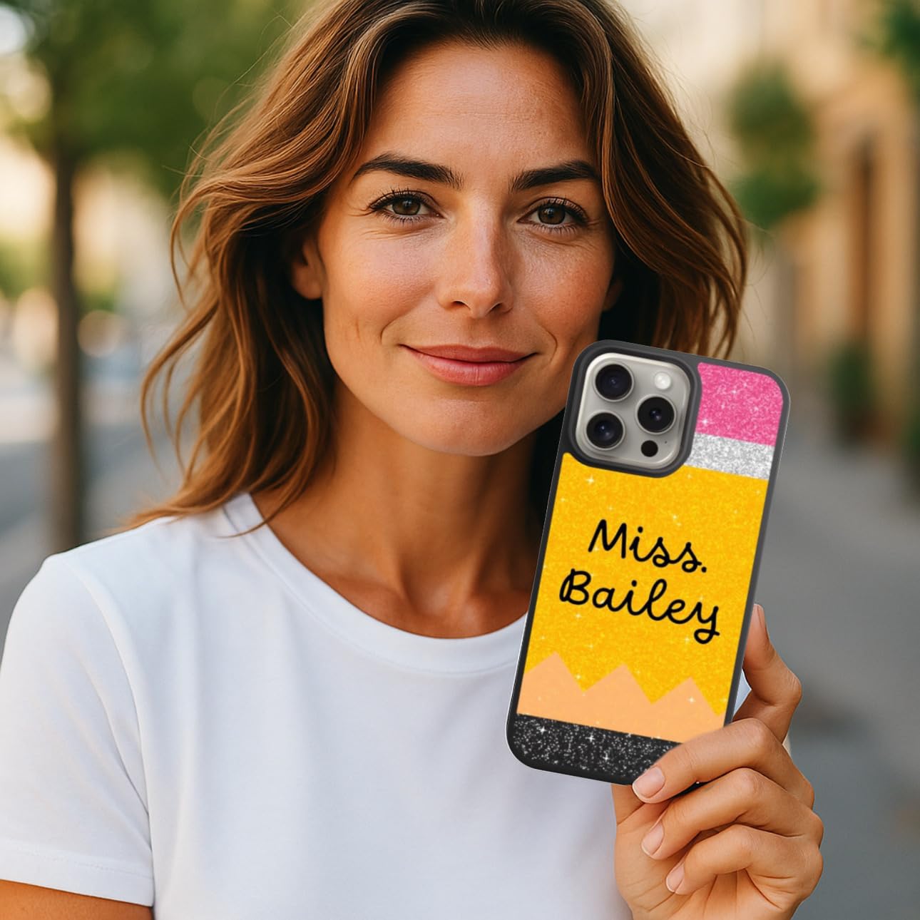 Teacher Personalized phonecase, Custom phonecase with Teacher Name, Pencil Cellphone case Compatible with iPhone 16/15/14/13/12/11/ Gifts Ideas for Teacher Appreciation Week Black