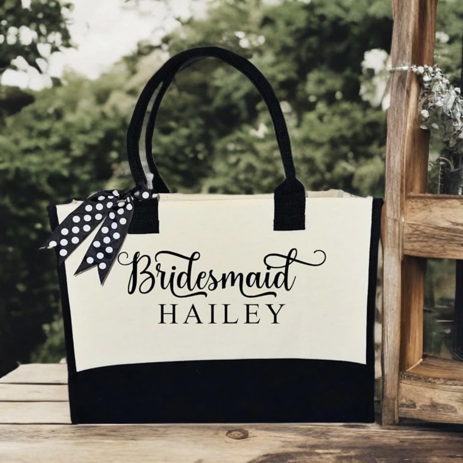 Bridesmaid tote bags Personalized canvas tote bag with custom name for wedding, team bride, bride tribe bride gifts, custom wedding gift
